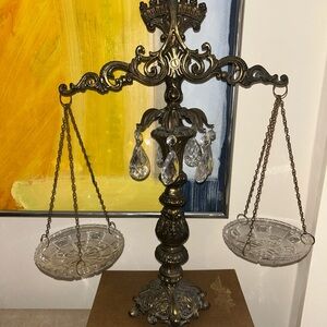 Ornate Brass & Crystal Scales of Justice Decor - Style Hollywood Regency